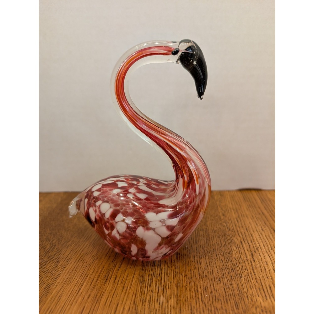 Hand Blown Glass Flamingo Pink And White 6 in Tall